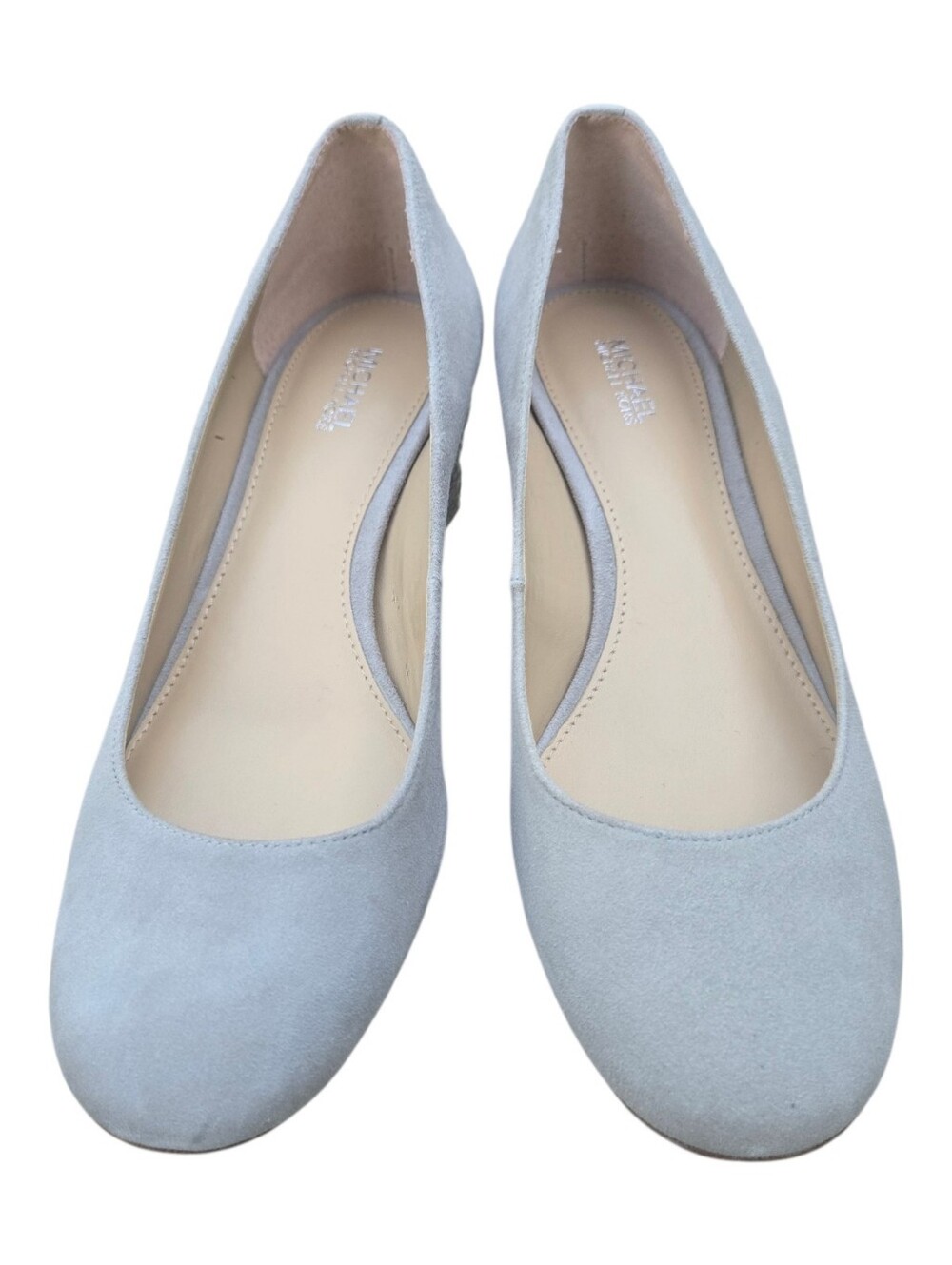 Michael Kors Arabella Suede Crystal Block Heel Pumps Taupe Beige 7.5 - Picture 2 of 5